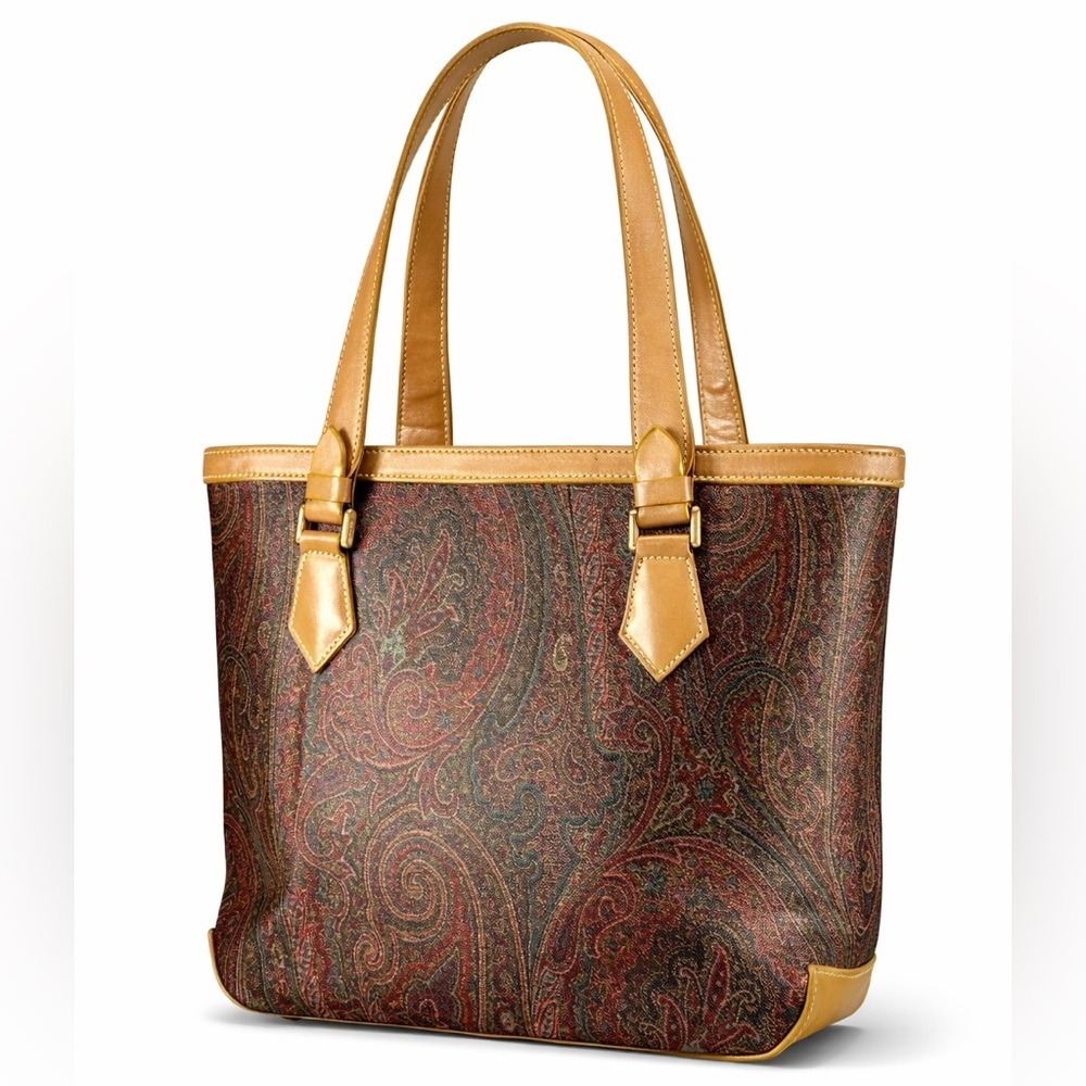 ETRO Paisley Coated Canvas Tote Bag – Leather Trim – Made in Italy